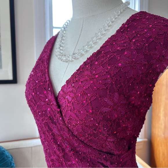 connected apparel Dresses & Skirts - Magenta Floral Lace Dress with Embellishments